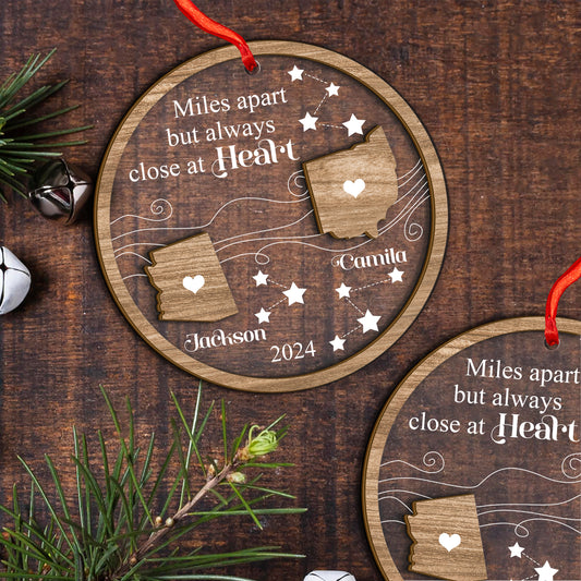 Custom Long Distance Relationship Wood and Acrylic Ornament