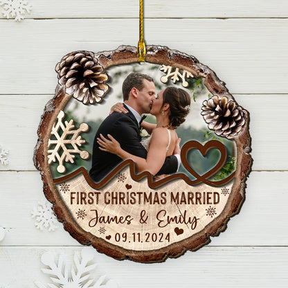 Custom Wedding Photo 2-Layer Wood Ornament