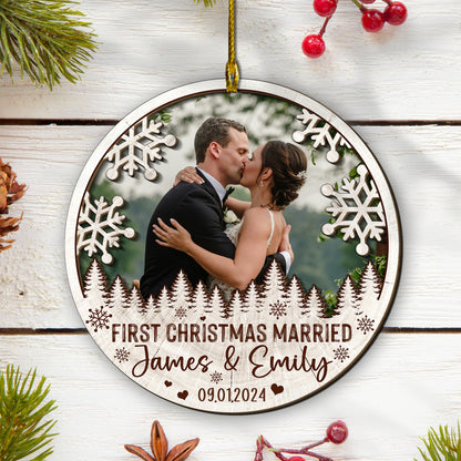 Custom Couple Photo 2-Layer Wood Ornament