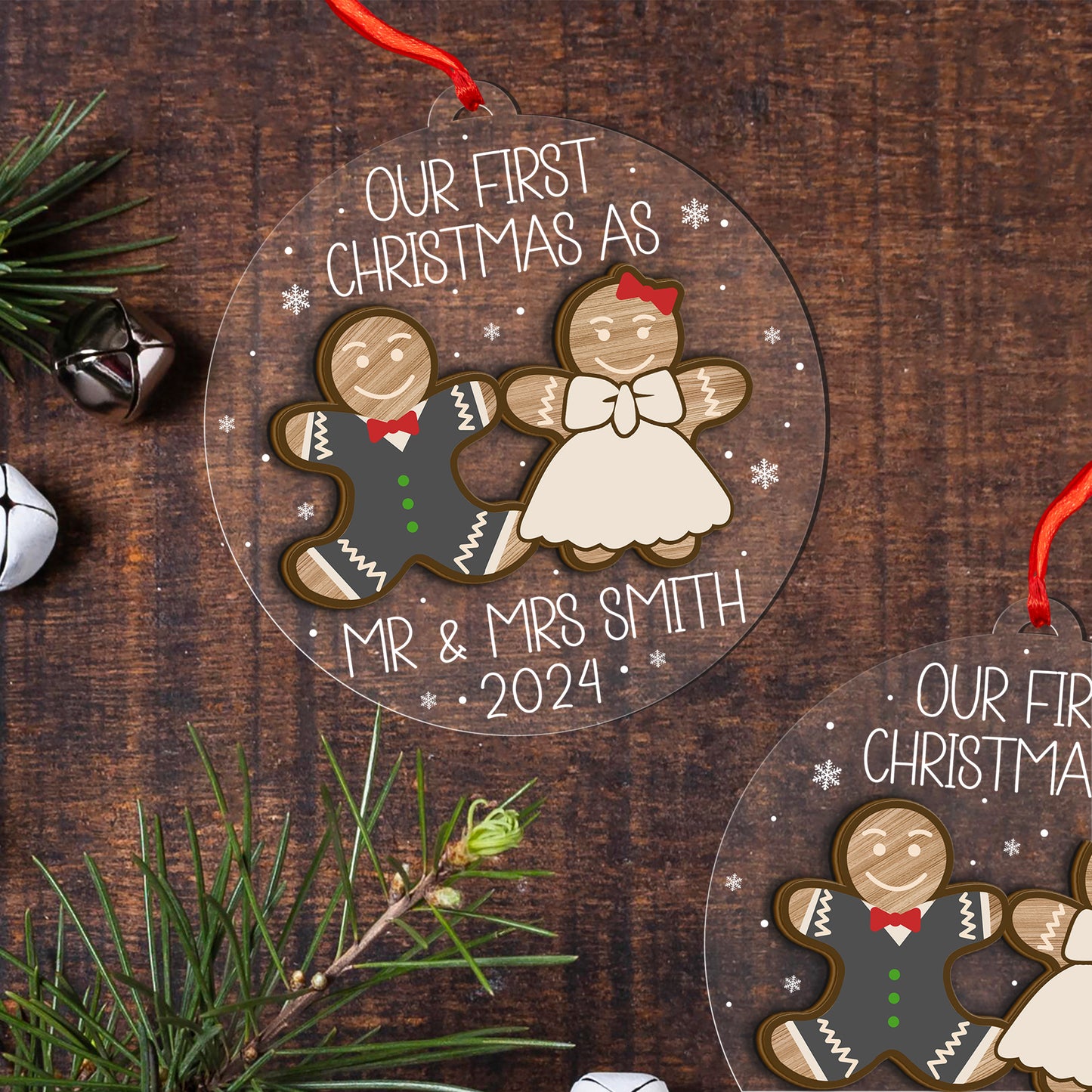 Custom Wedding Gingerbread Wood and Acrylic Ornament