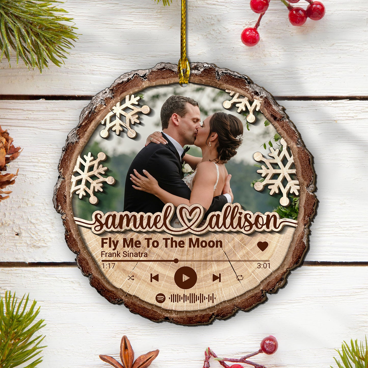 Custom Couple Song Photo 2-Layer Wood Slice Ornament