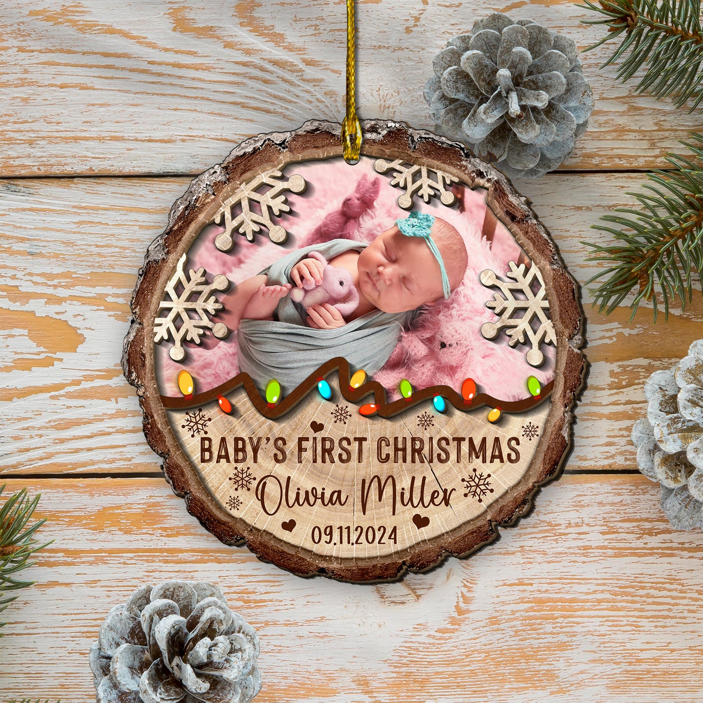 Custom Baby Photo 2-Layer Wood Ornament