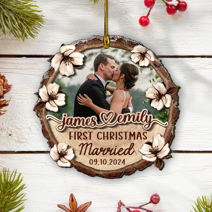 Custom Wedding Photo 2-Layer Wood Ornament