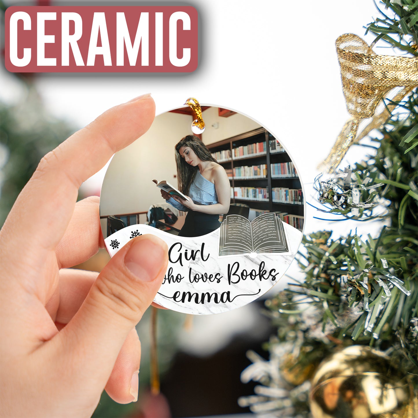 Custom Photo Book Lover Ornament