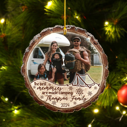 Custom Camping Photo Wood Slice Ornament