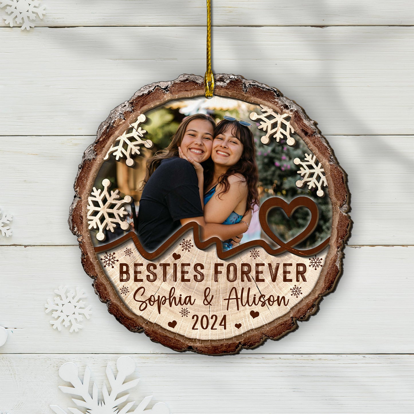 Custom Bestie Photo 2-Layer Wood Ornament