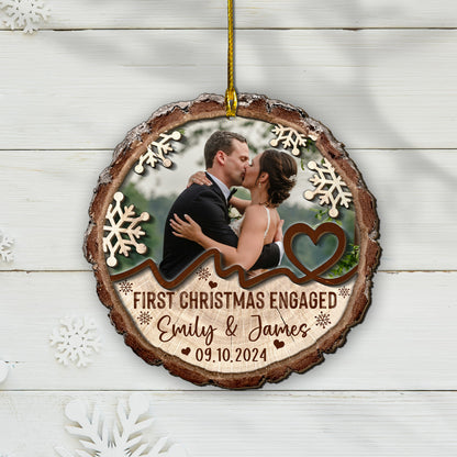 Custom Engagement Photo 2-Layer Wood Slice Ornament