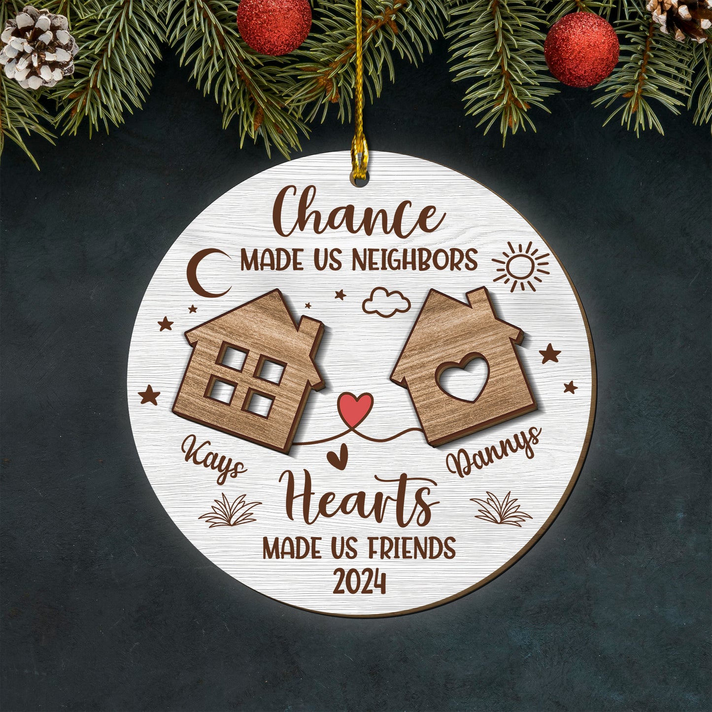 Custom Neighbors 2-Layers Wood Ornament