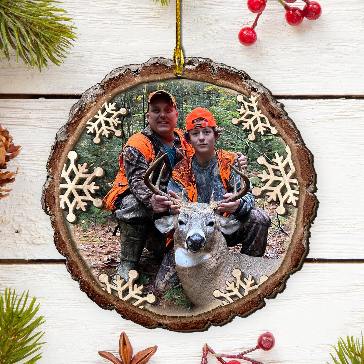 Custom Hunting Photo 2-Layers Wood Ornament