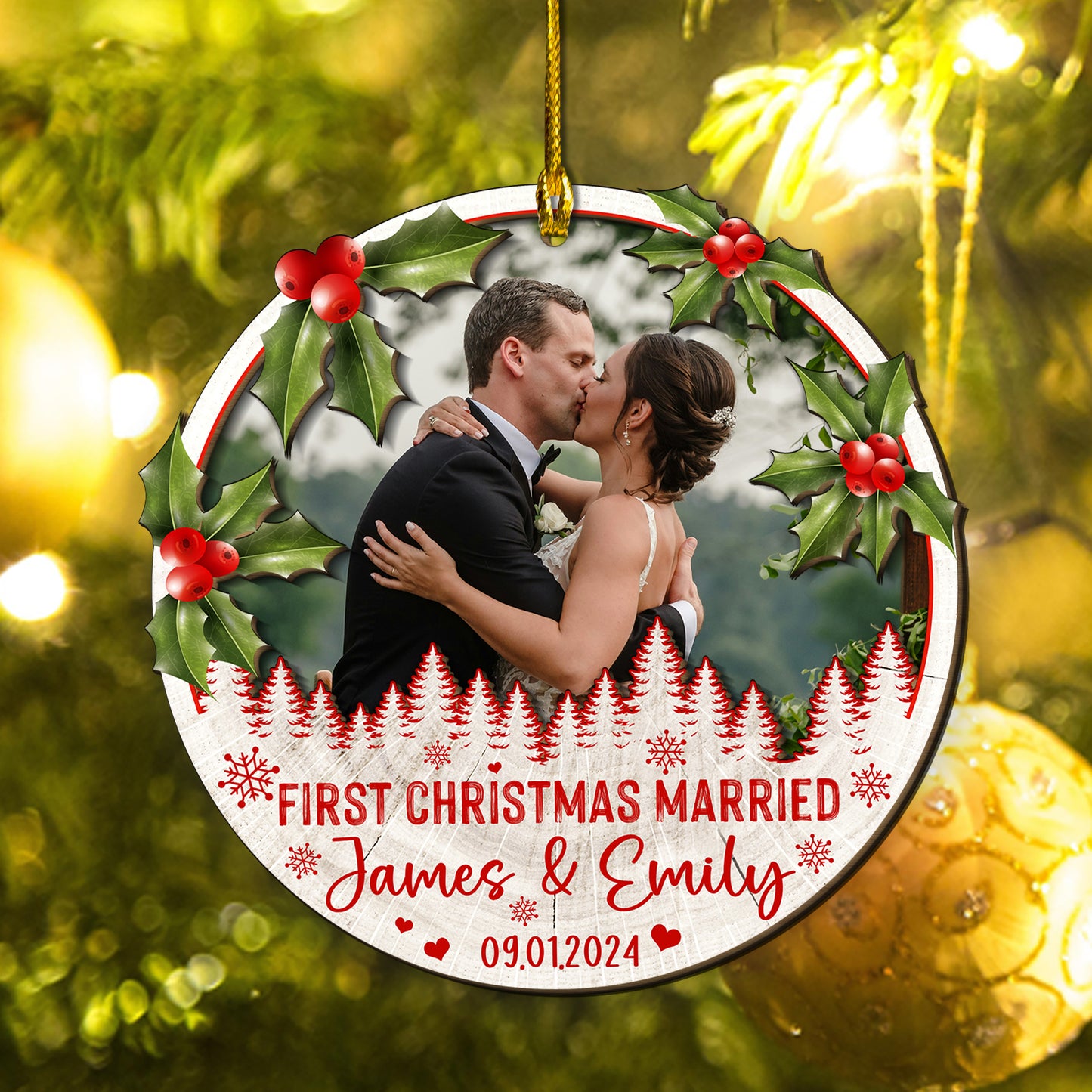 Custom Wedding Photo 2-Layer Wood Ornament