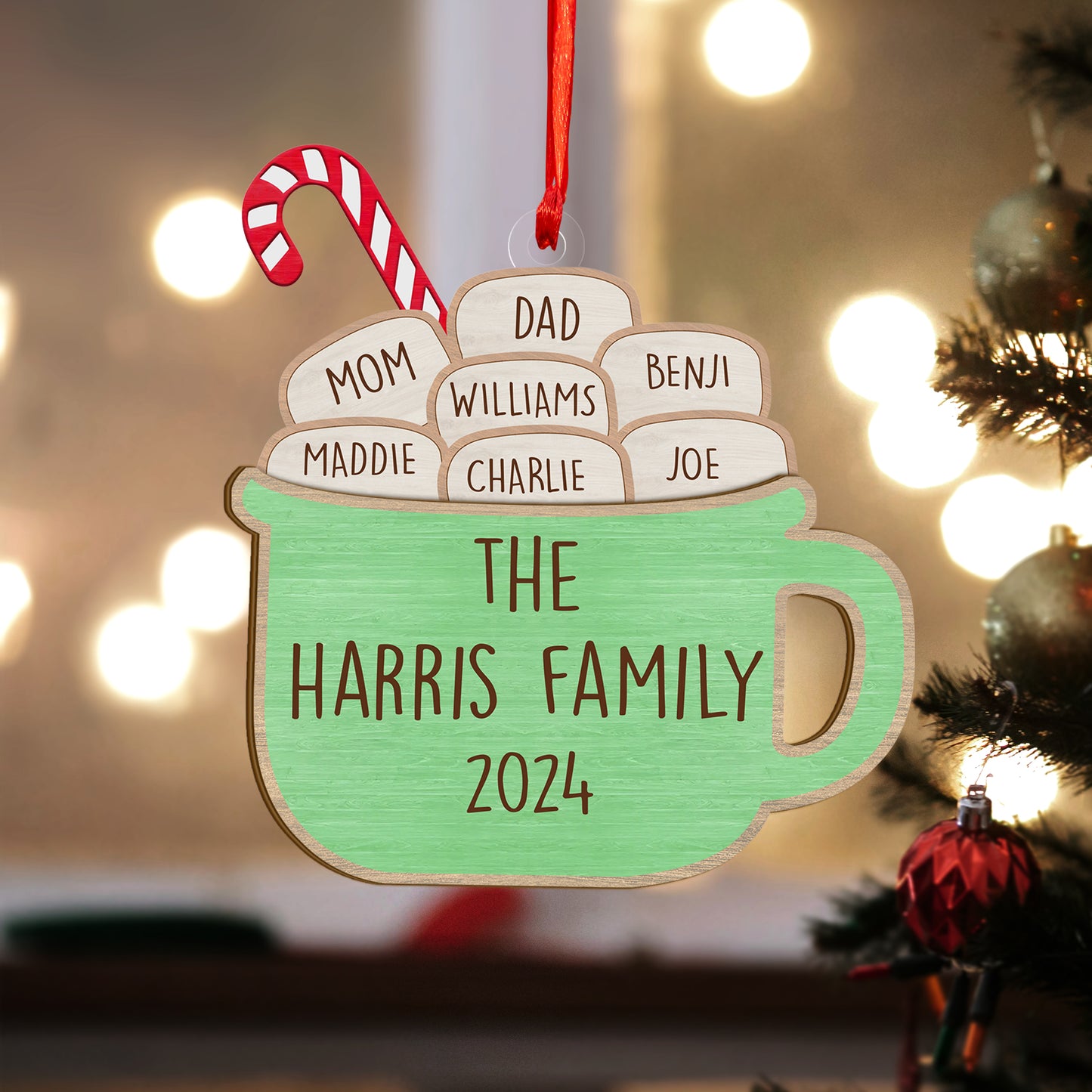 Custom Family Names Wood and Acrylic Ornament