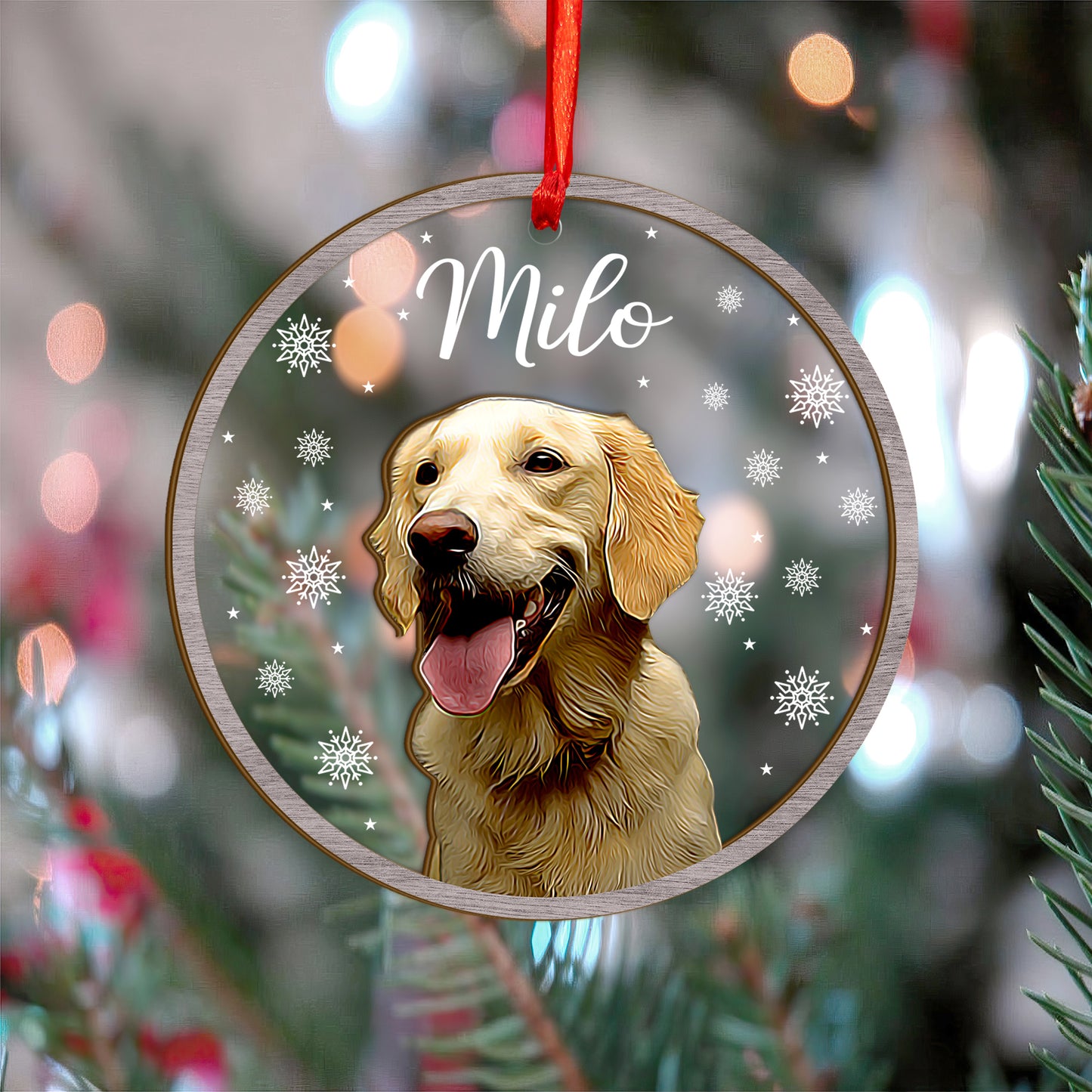 Custom Photo Dog Wood and Acrylic Ornament