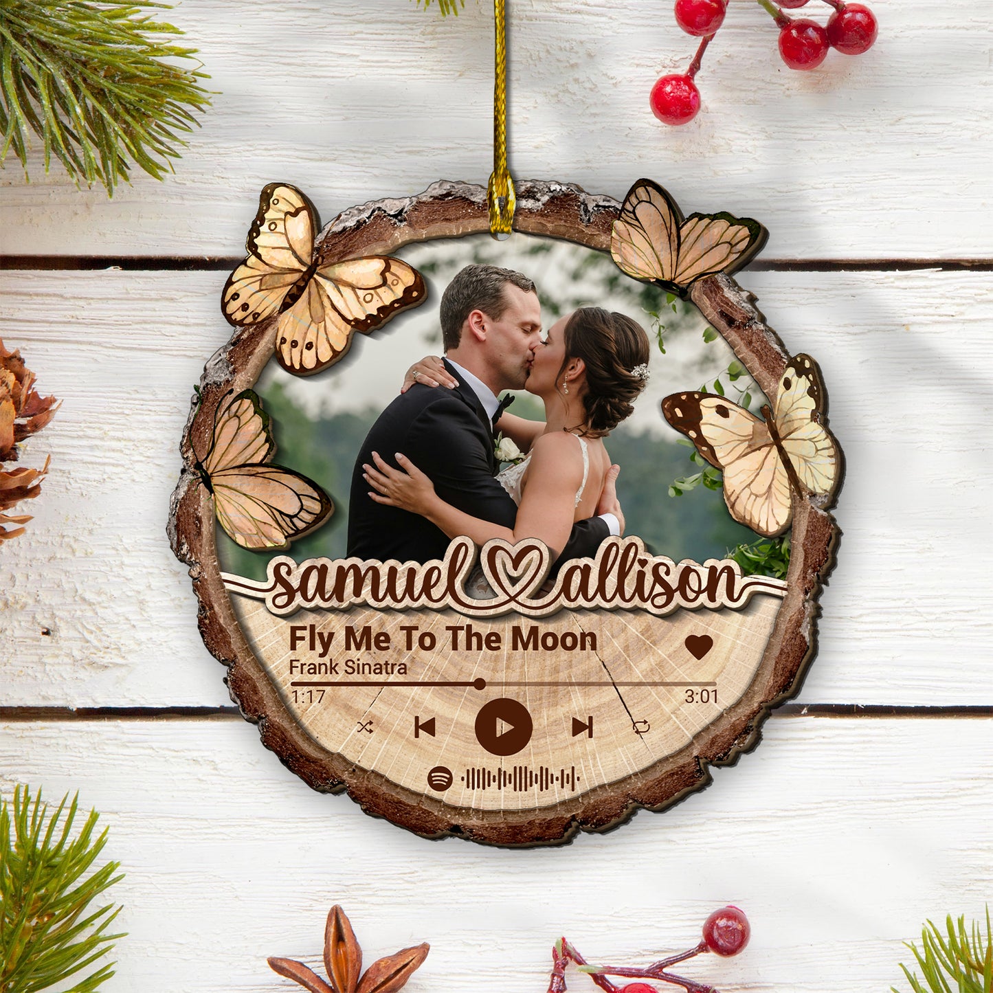 Custom Wedding Song Photo 2-Layer Wood Ornament