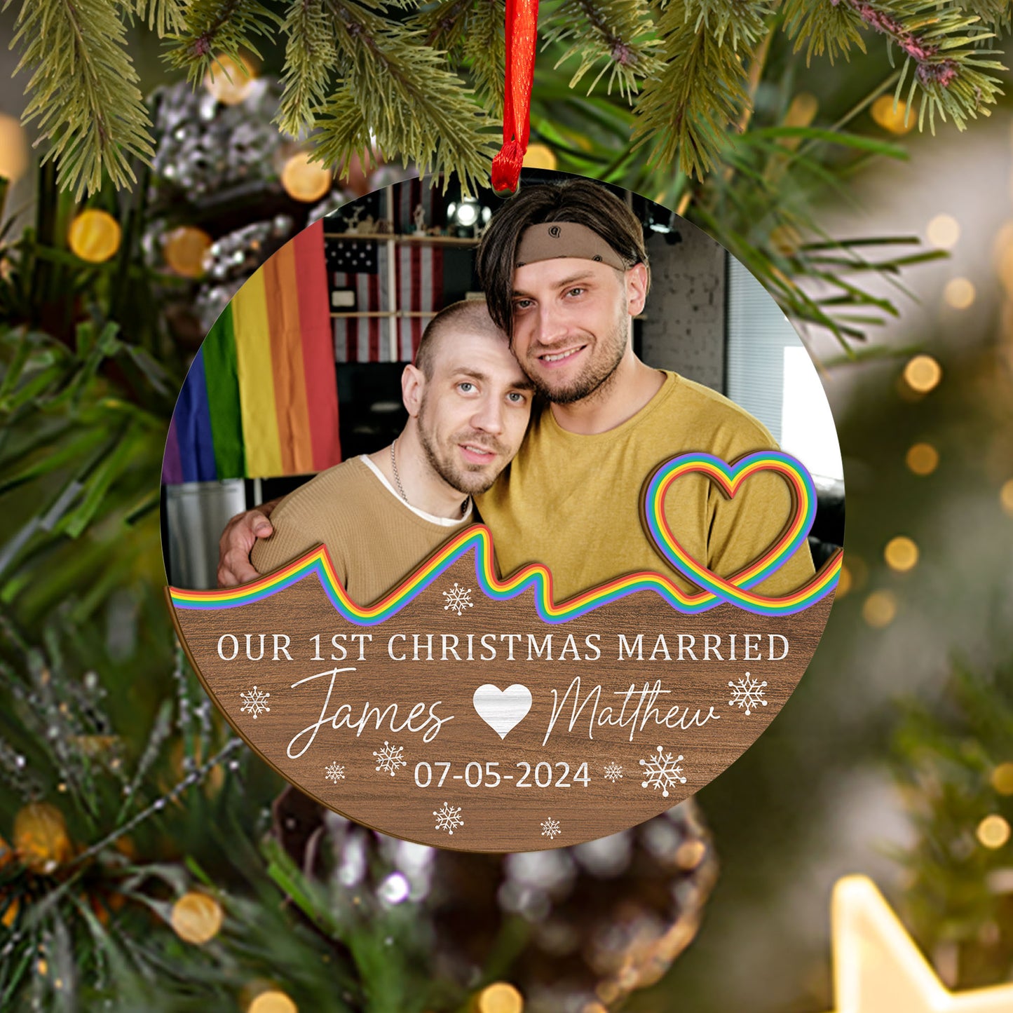 Custom LGBTQ Photo Wood and Acrylic Ornament