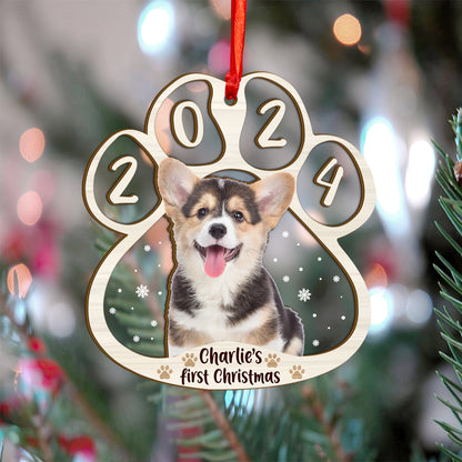 Custom Photo Dog First Christmas Wood and Acrylic Ornament