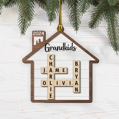 Custom Grandkids Crossword Christmas 2-Layers Wood Ornament