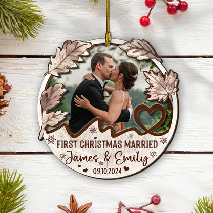 Custom Wedding Photo 2-Layer Wood Ornament