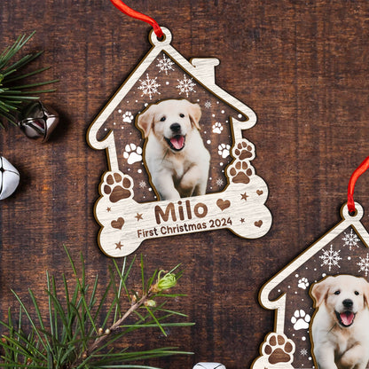 Custom Photo Dog First Christmas Wood and Acrylic Ornament