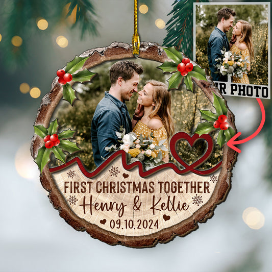 Custom Couple Photo 2-Layer Wood Slice Ornament