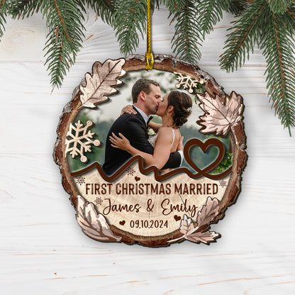 Custom Wedding Photo 2-Layer Wood Ornament