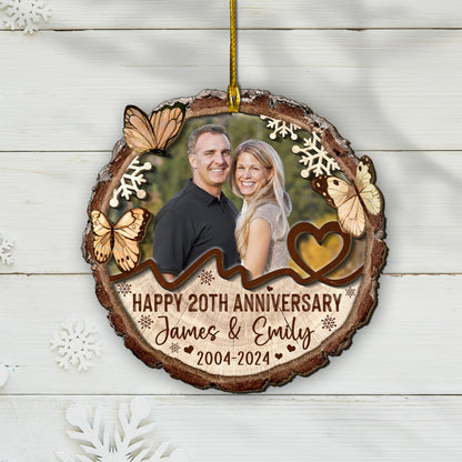 Custom Photo Couple Anniversary 2-Layer Wood Slice Ornament