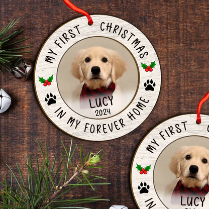 Custom Photo Dog First Christmas Wood and Acrylic Ornament