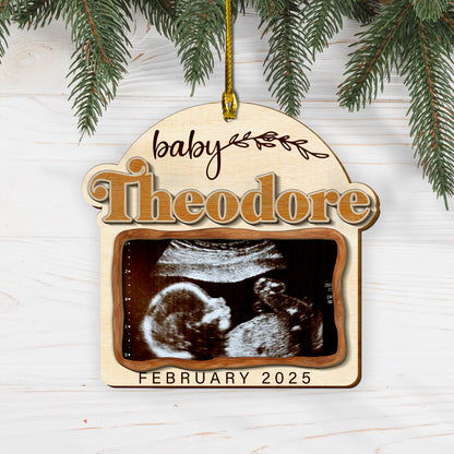 Custom Photo Ultrasound Baby 2-Layer Wood Ornament