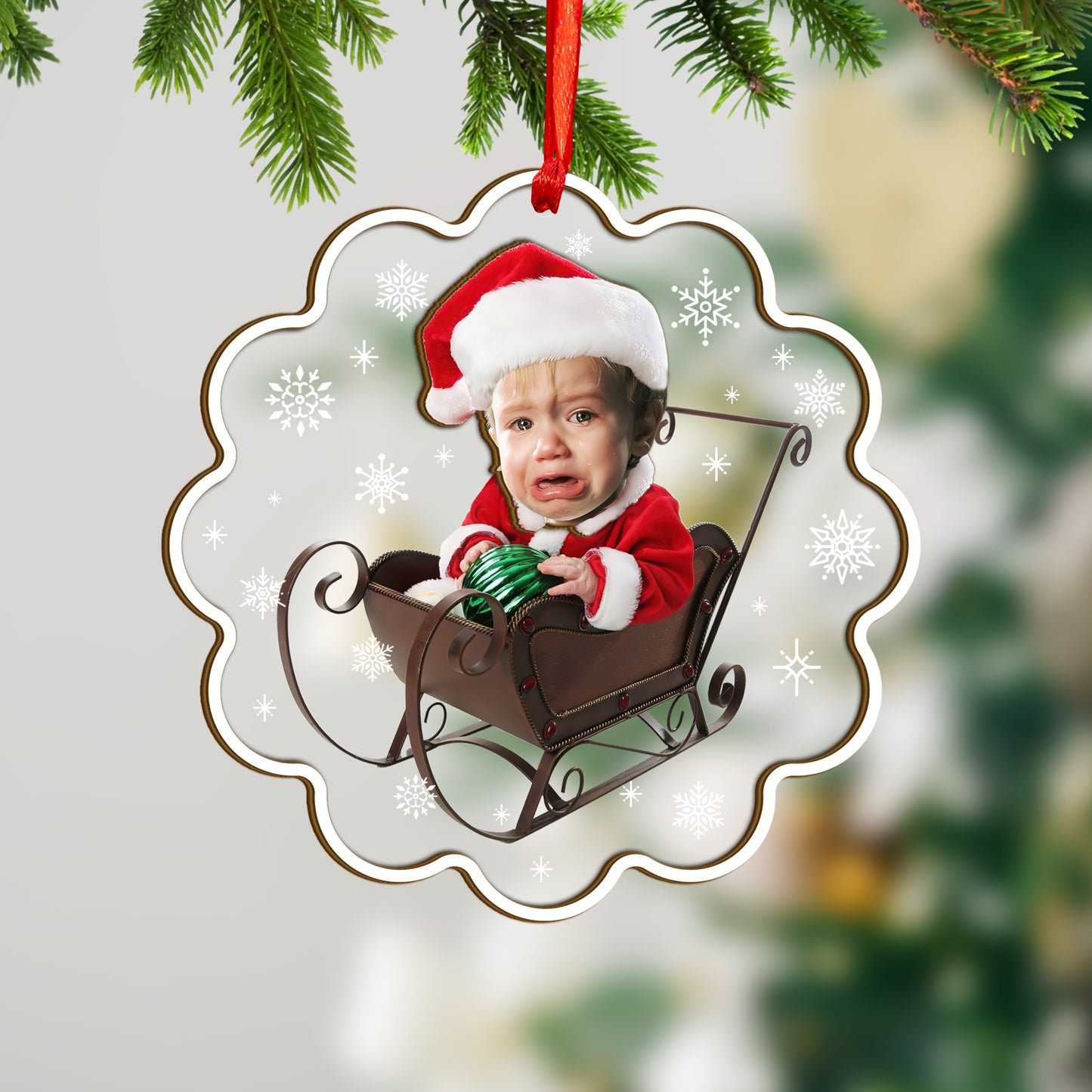 Custom Face Photo Baby Christmas Wood and Acrylic Ornament