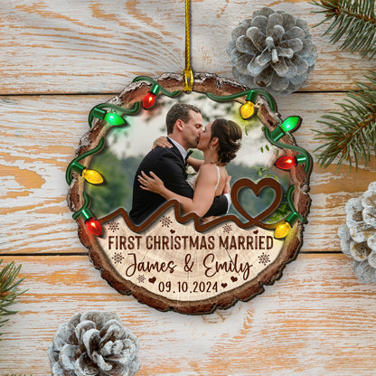 Custom Wedding Photo 2-Layer Wood Slice Ornament