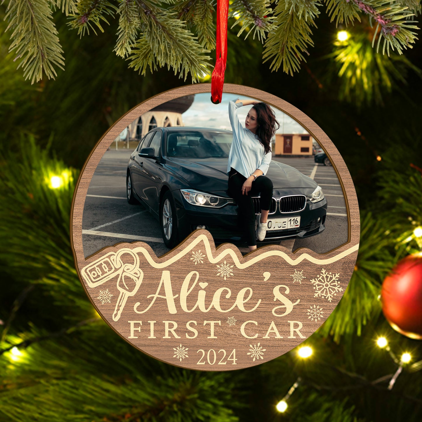 Custom First Car Wood and Acrylic Ornament