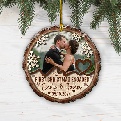 Custom Engagement Photo 2-Layer Wood Slice Ornament