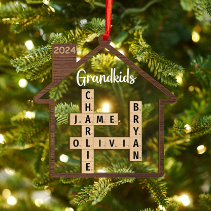 Custom Family Crossword Wood and Acrylic Christmas Ornament