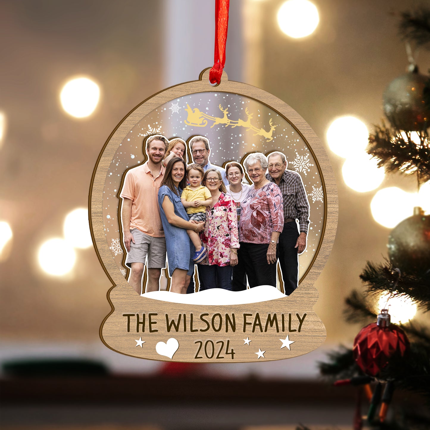 Custom Family Photo Snowball Wood and Acrylic Ornament