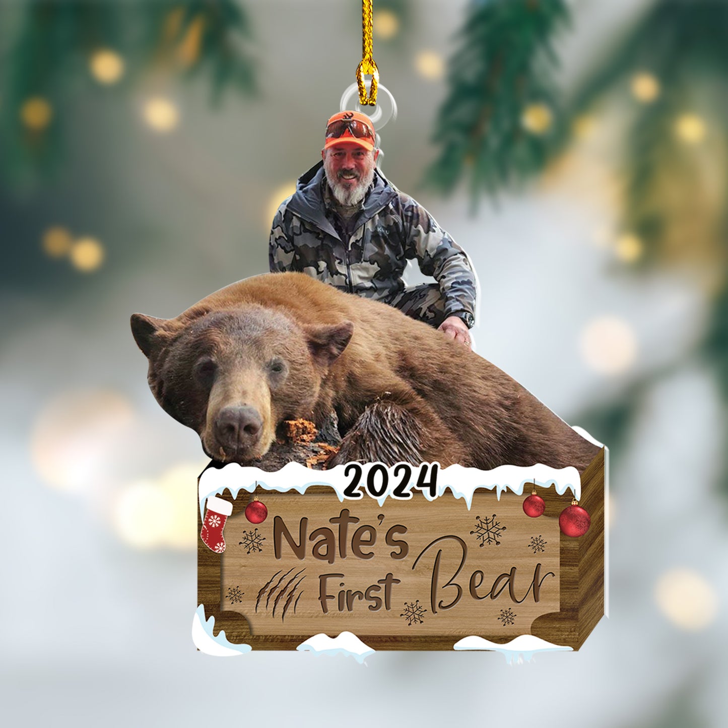 Custom Bear Hunting Photo Ornament