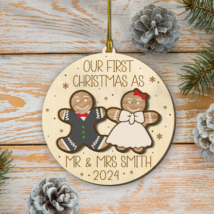 Custom Mr & Mrs Gingerbread 2-Layer Wood Ornament