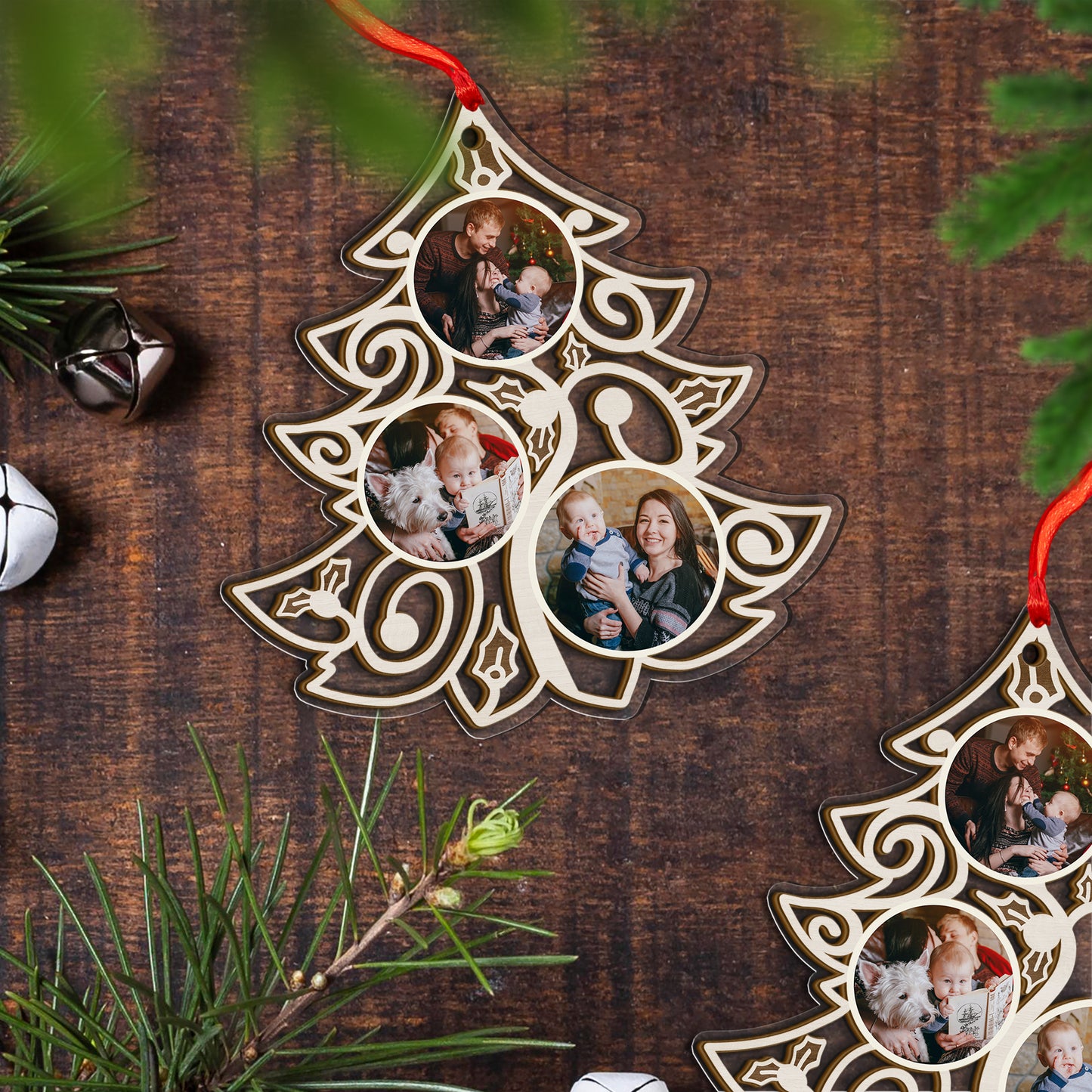 Custom Photos Family Tree Wood and Acrylic Ornament