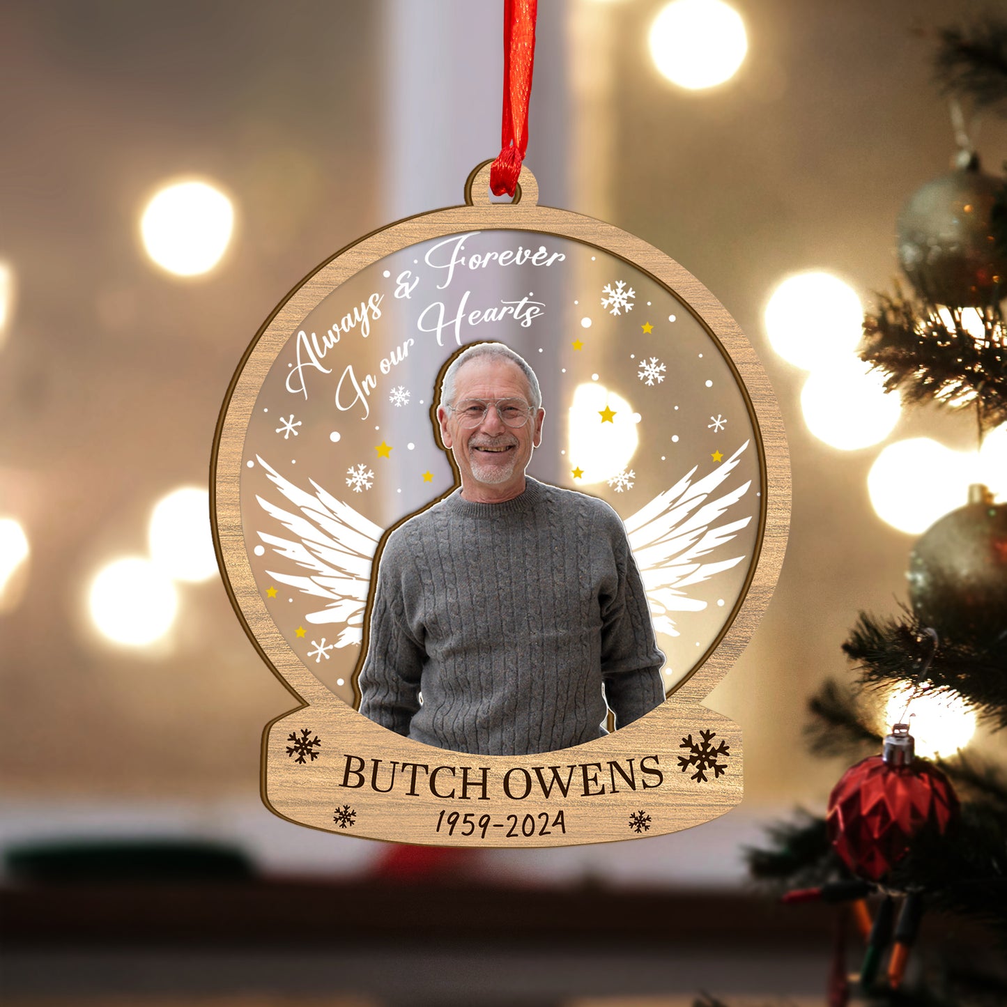 Custom Memorial Photo Wood and Acrylic Ornament