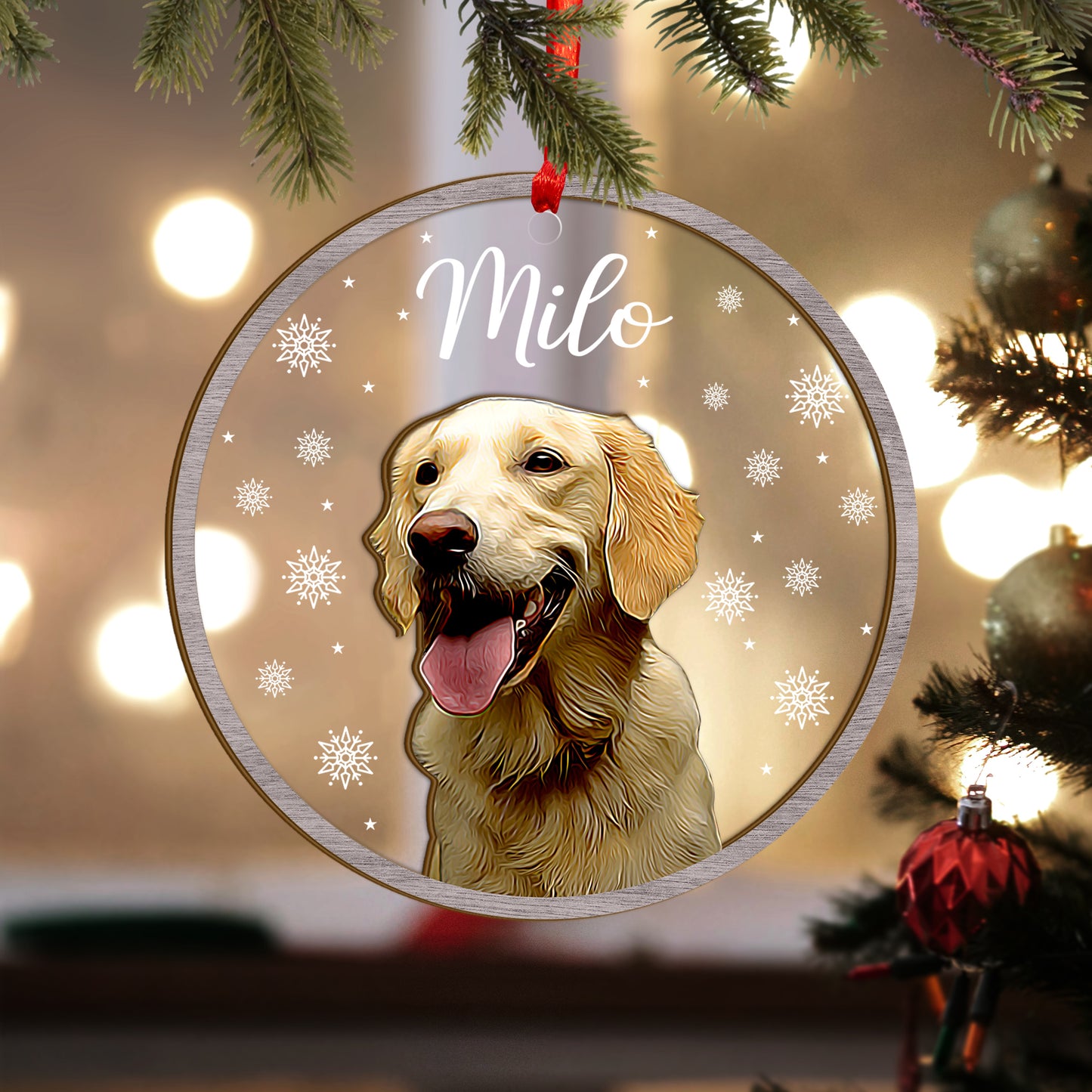 Custom Photo Dog Wood and Acrylic Ornament