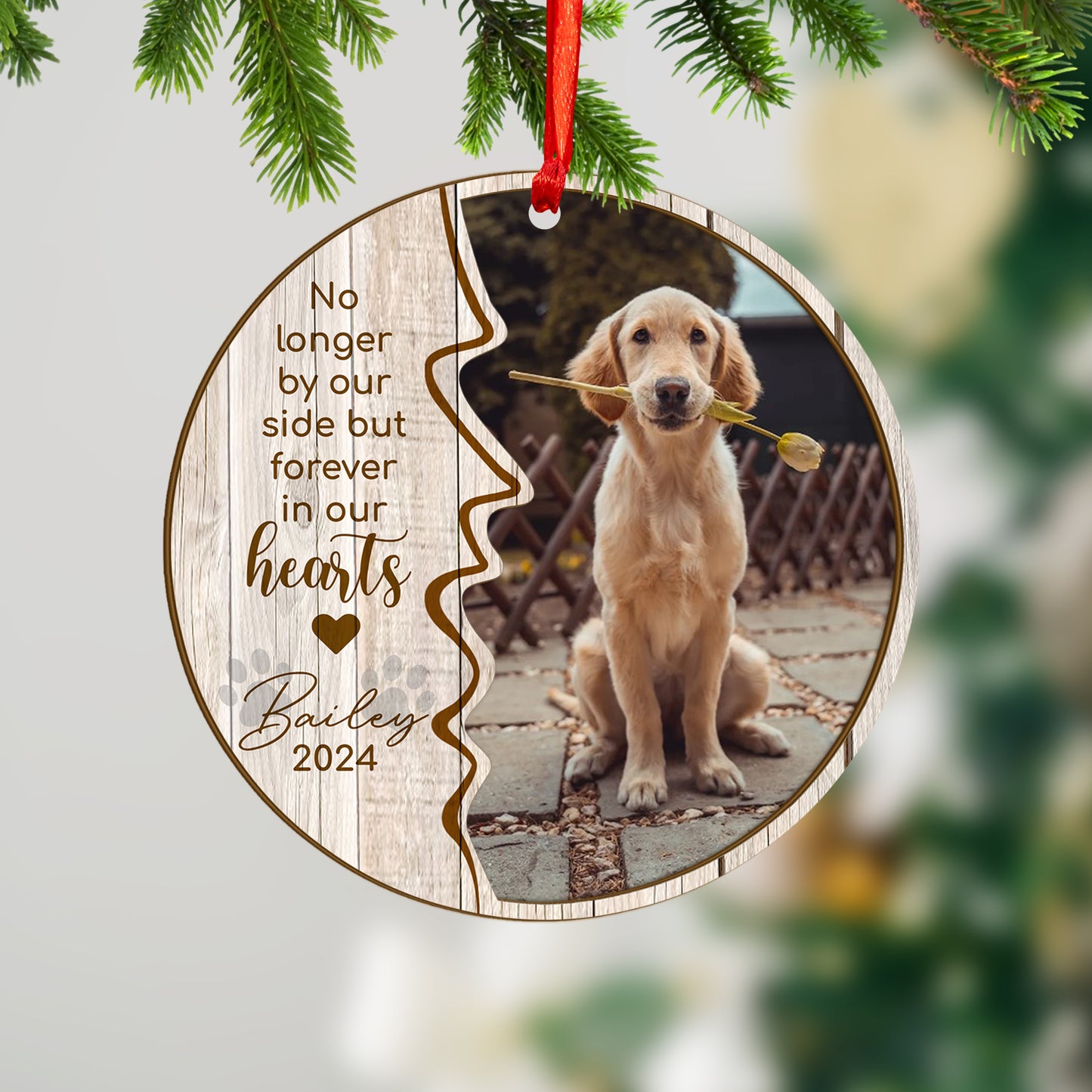 Custom Photo Memorial Dog Wood and Acrylic Ornament