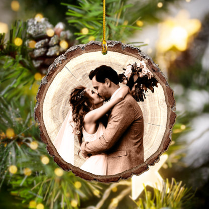 Custom Photo Couple Sketch Art  Wood Slice Ornament