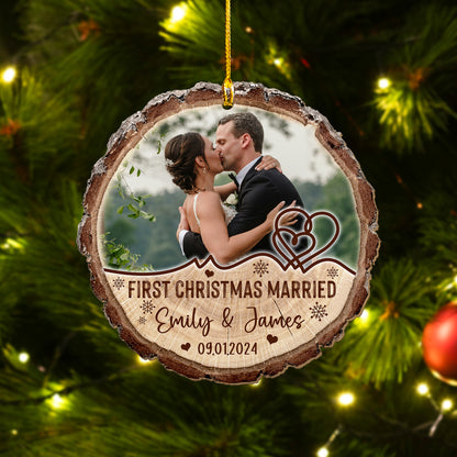 Custom Wedding Photo Wood Ornament