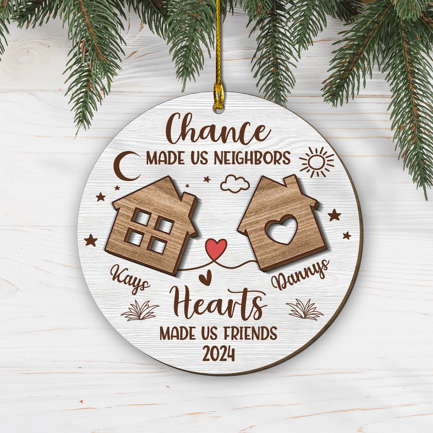 Custom Neighbors 2-Layers Wood Ornament