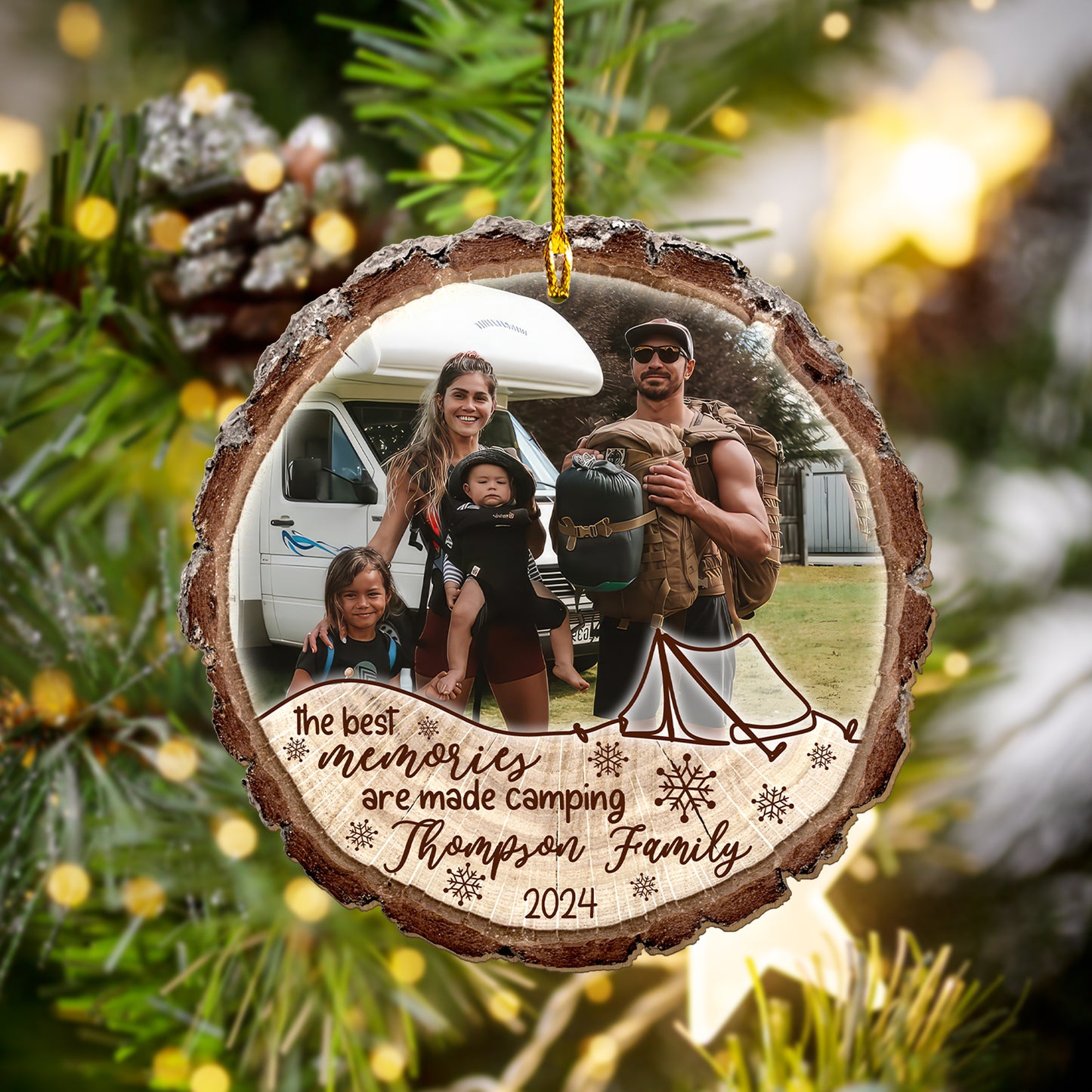 Custom Camping Photo Wood Slice Ornament