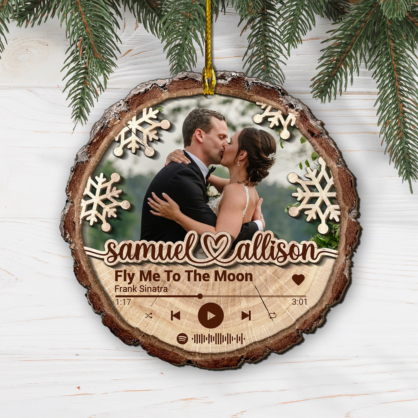 Custom Couple Song Photo 2-Layer Wood Slice Ornament