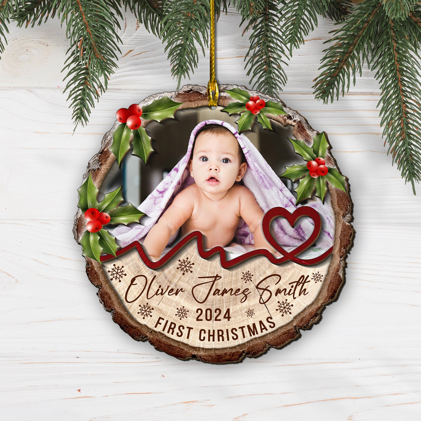 Custom Baby Photo 2-Layer Wood Ornament