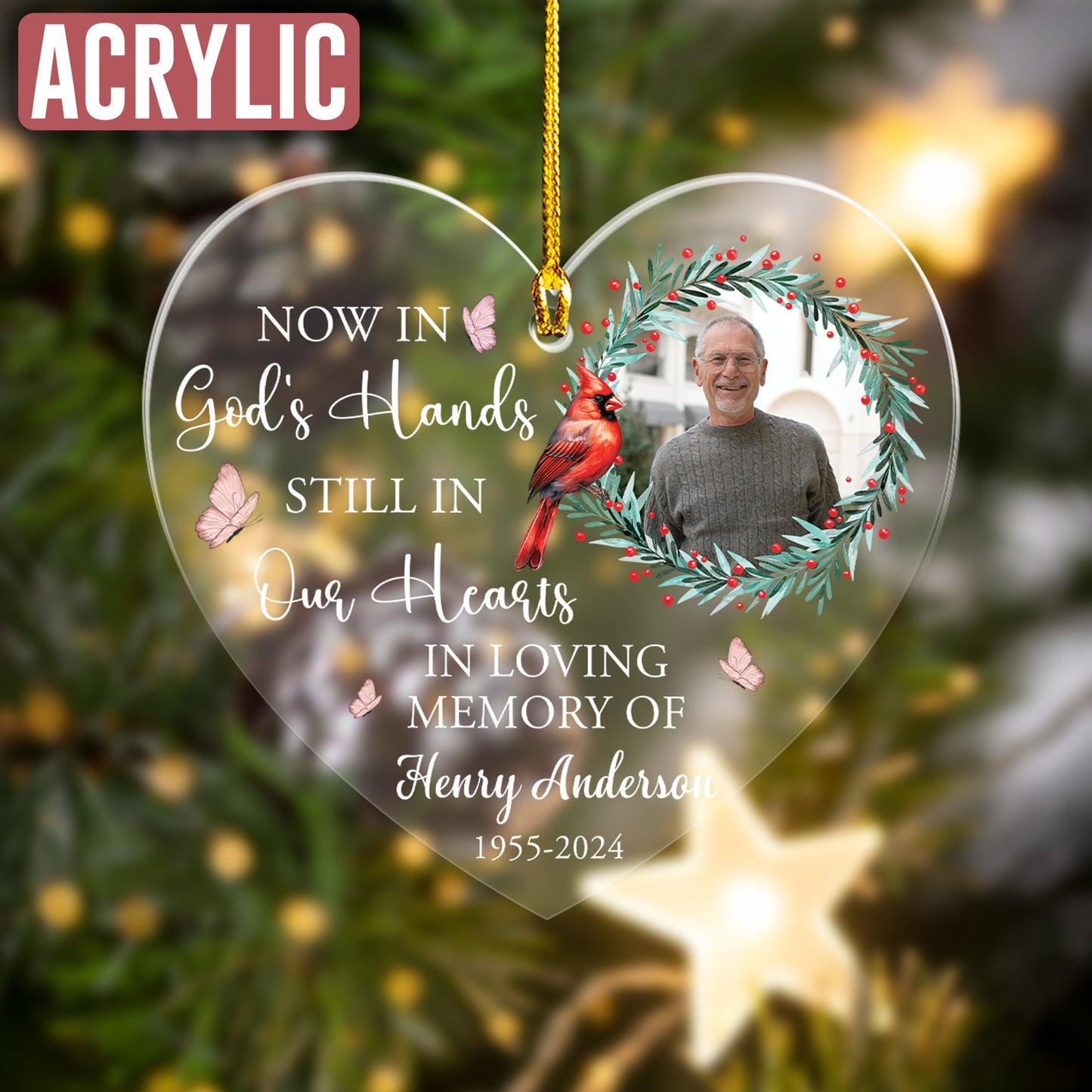 Custom Christmas Cardinal Memorial Photo Ornament