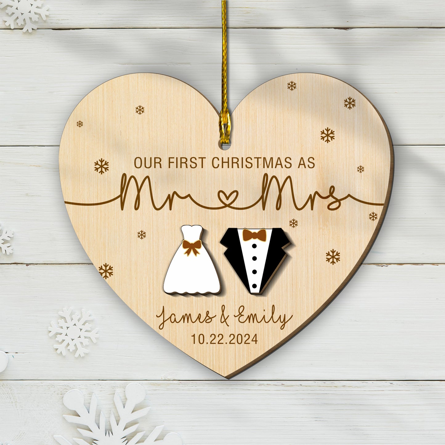 Custom Couple Name Our 1st Christmas As Mr And Mrs 2 Layers Wood Ornament