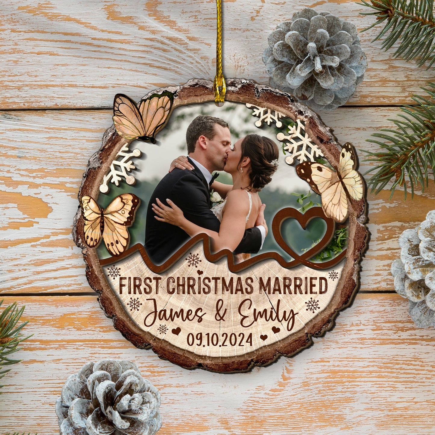 Custom Wedding Photo 2-Layer Wood Ornament