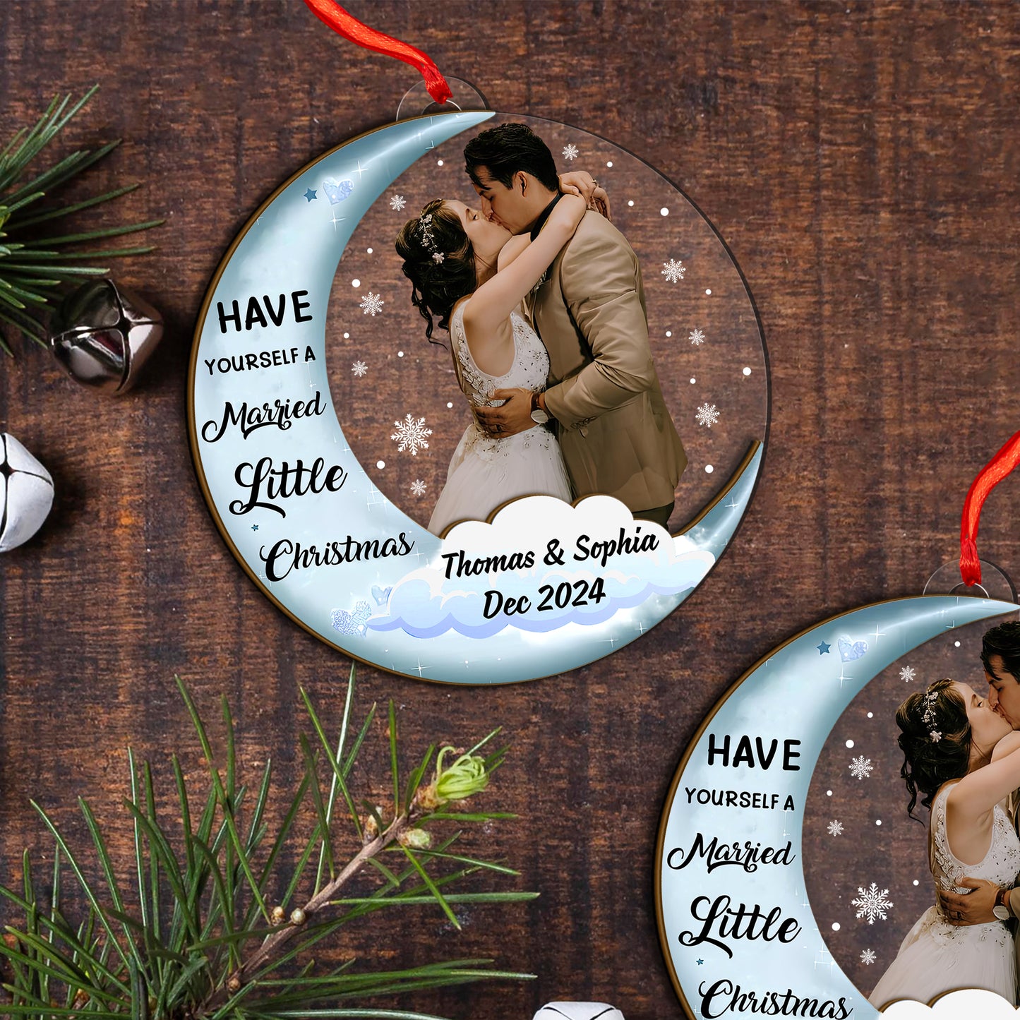 Custom Couple Photo Wood and Acrylic Ornament