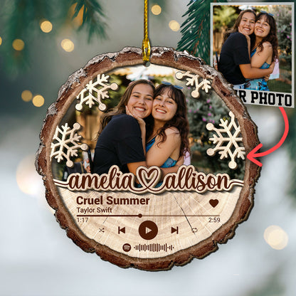 Custom Bestie Song Photo 2-Layer Wood Ornament